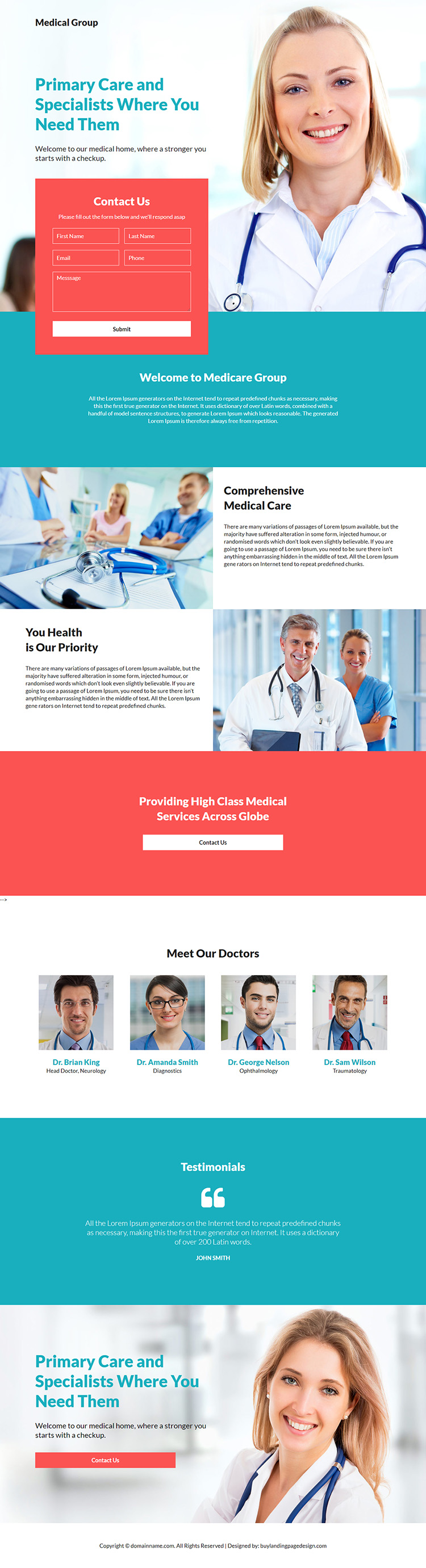 primary care and specialist medical services landing page