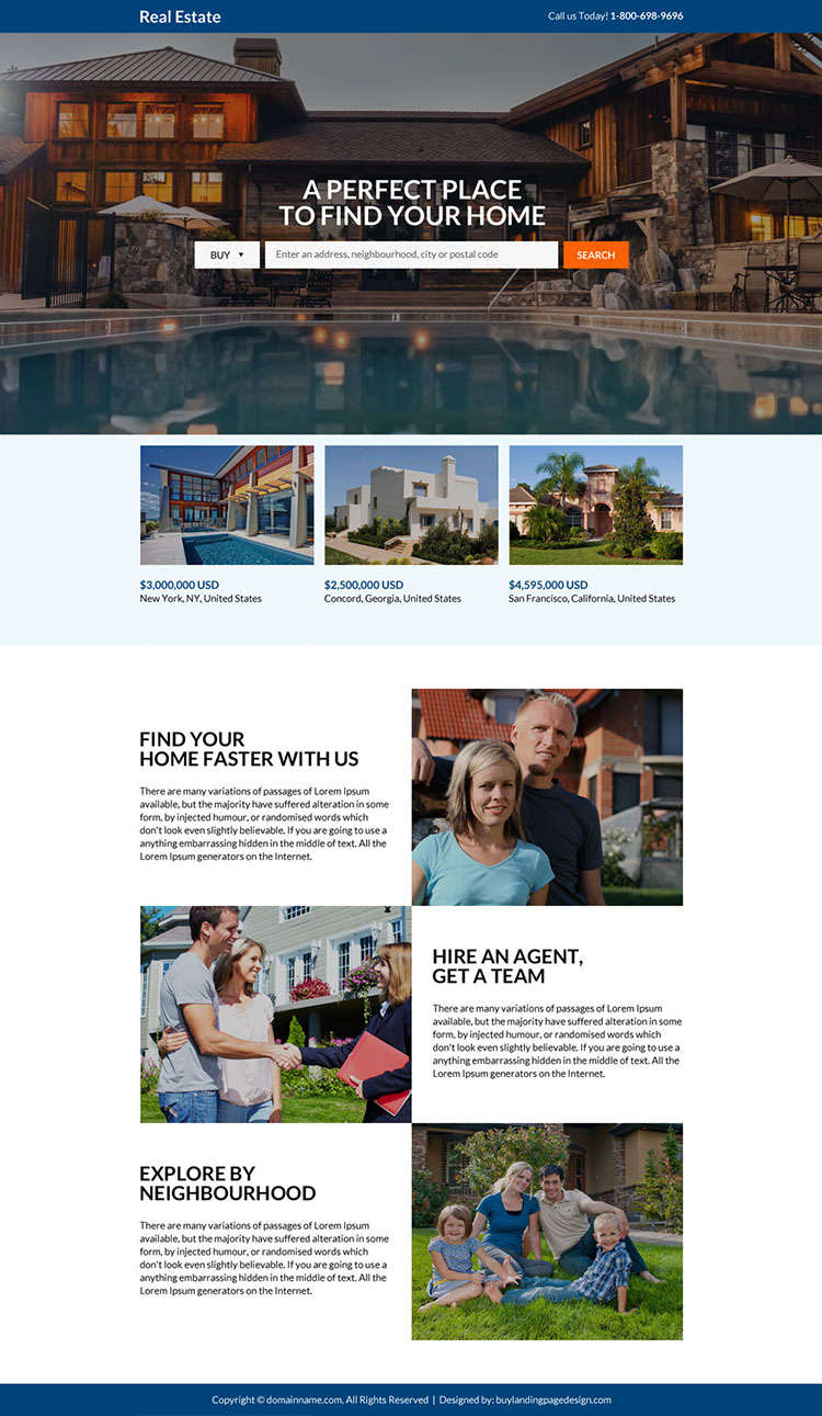 real estate search responsive landing page design