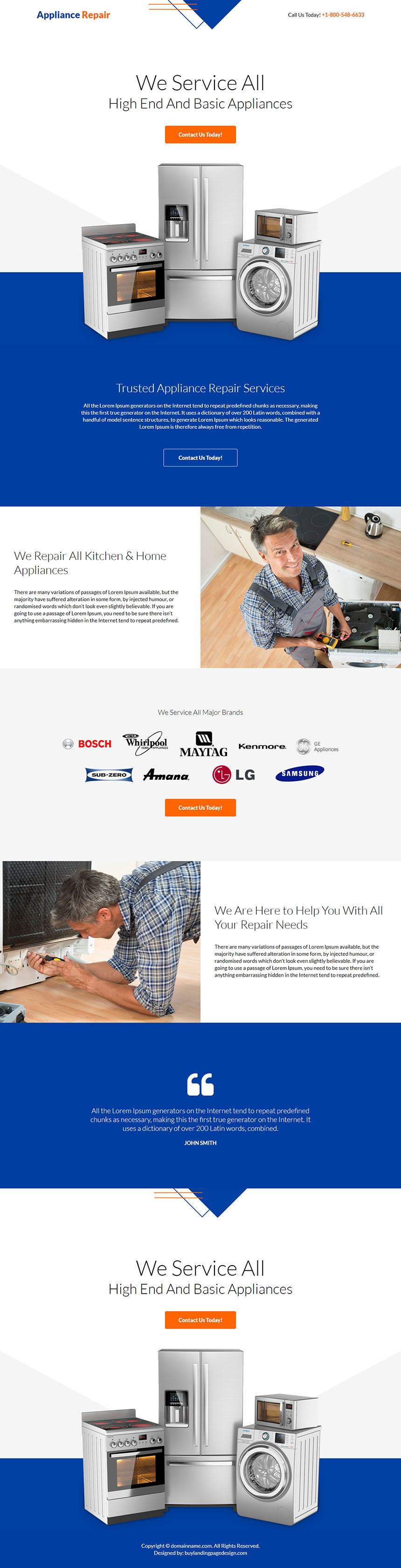 basic appliance repair service responsive landing page