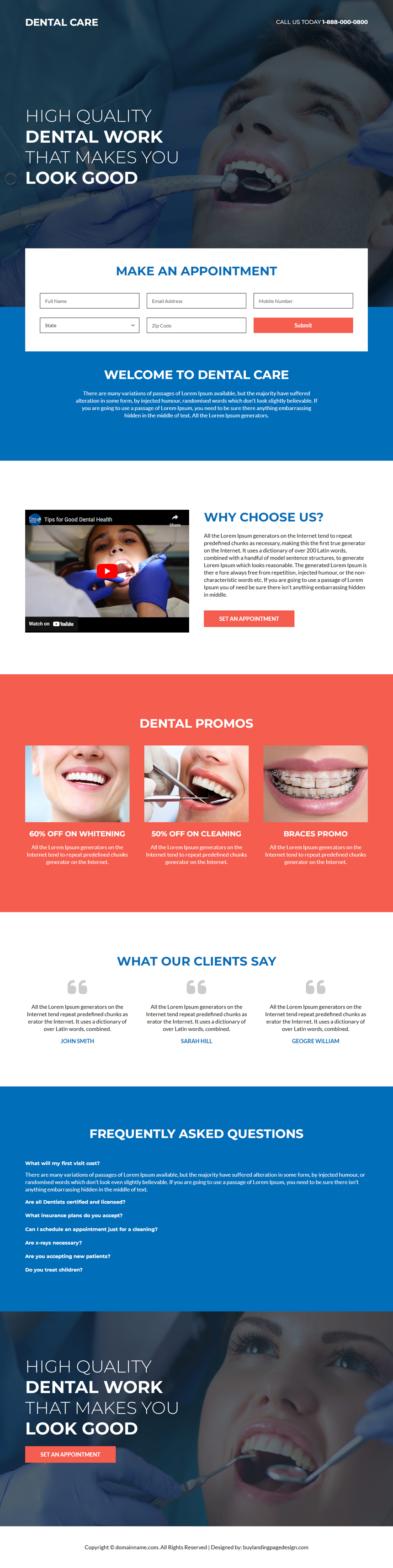 dental care clinics lead capture responsive landing page