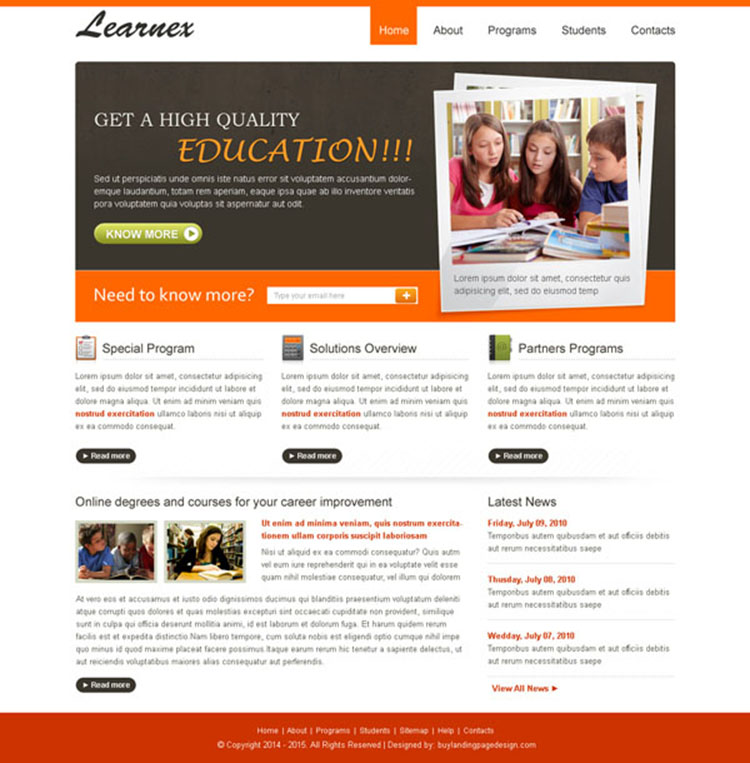 high quality and converting education website template design psd