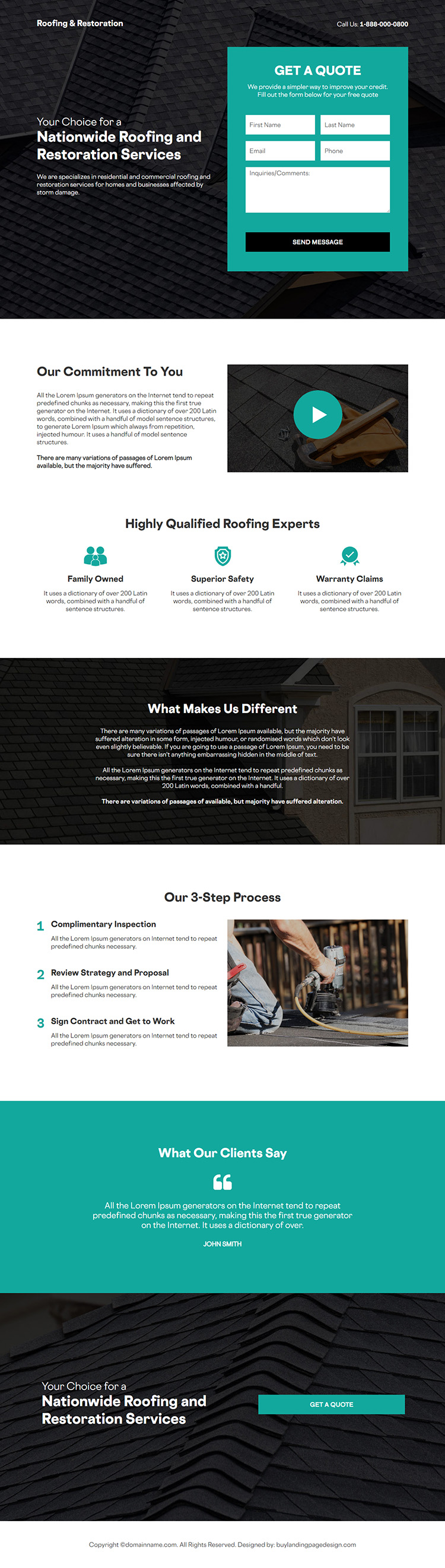 roofing and restoration experts responsive landing page design
