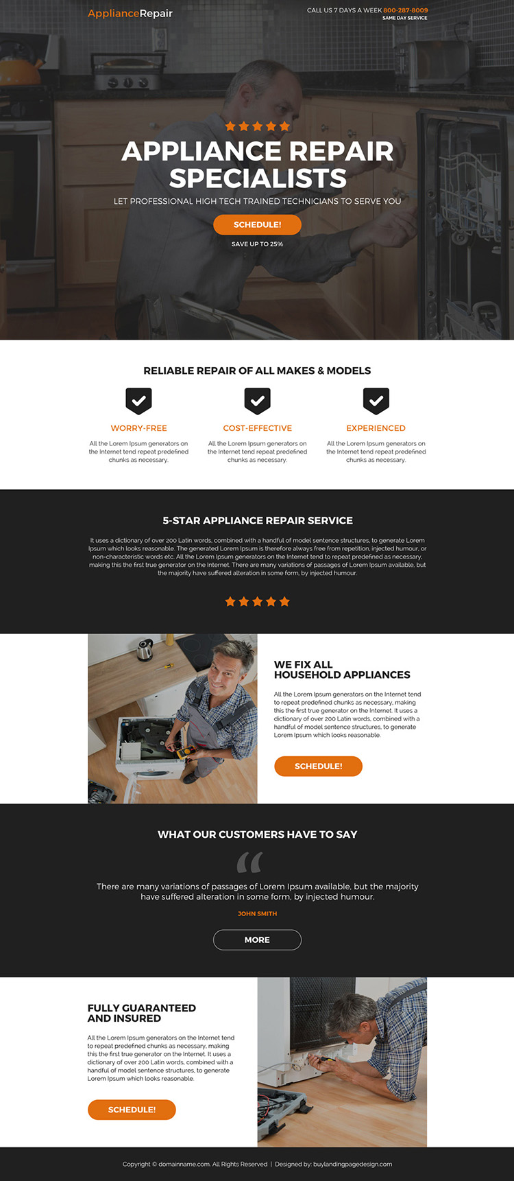 high tech appliance repair specialist responsive landing page design