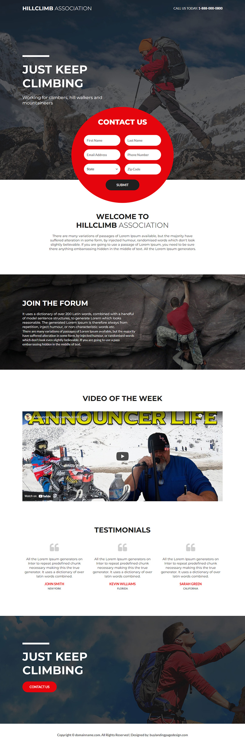 hill climbing responsive landing page design