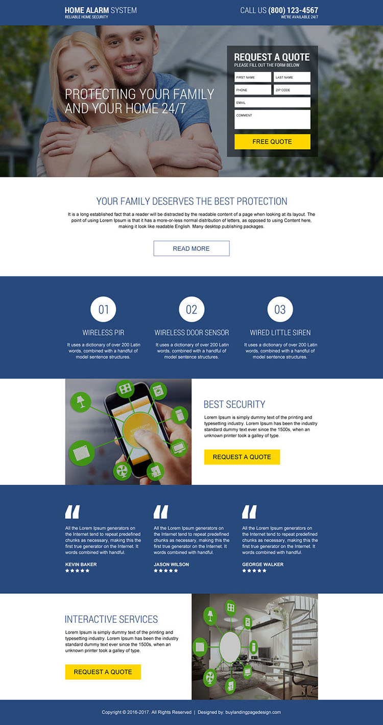 home alarm security responsive landing page design