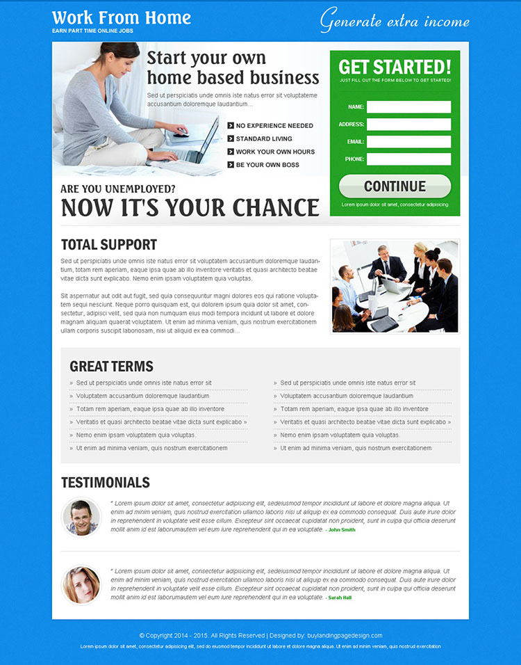 work from home based business landing page to boost your traffic and conversion rate effectively