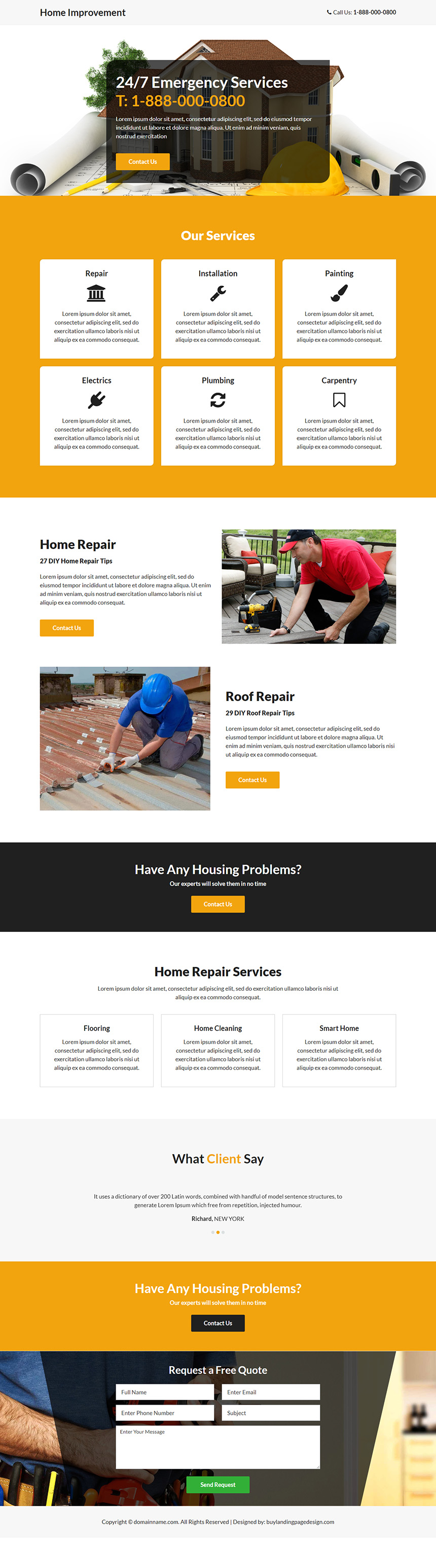 home improvement emergency services landing page