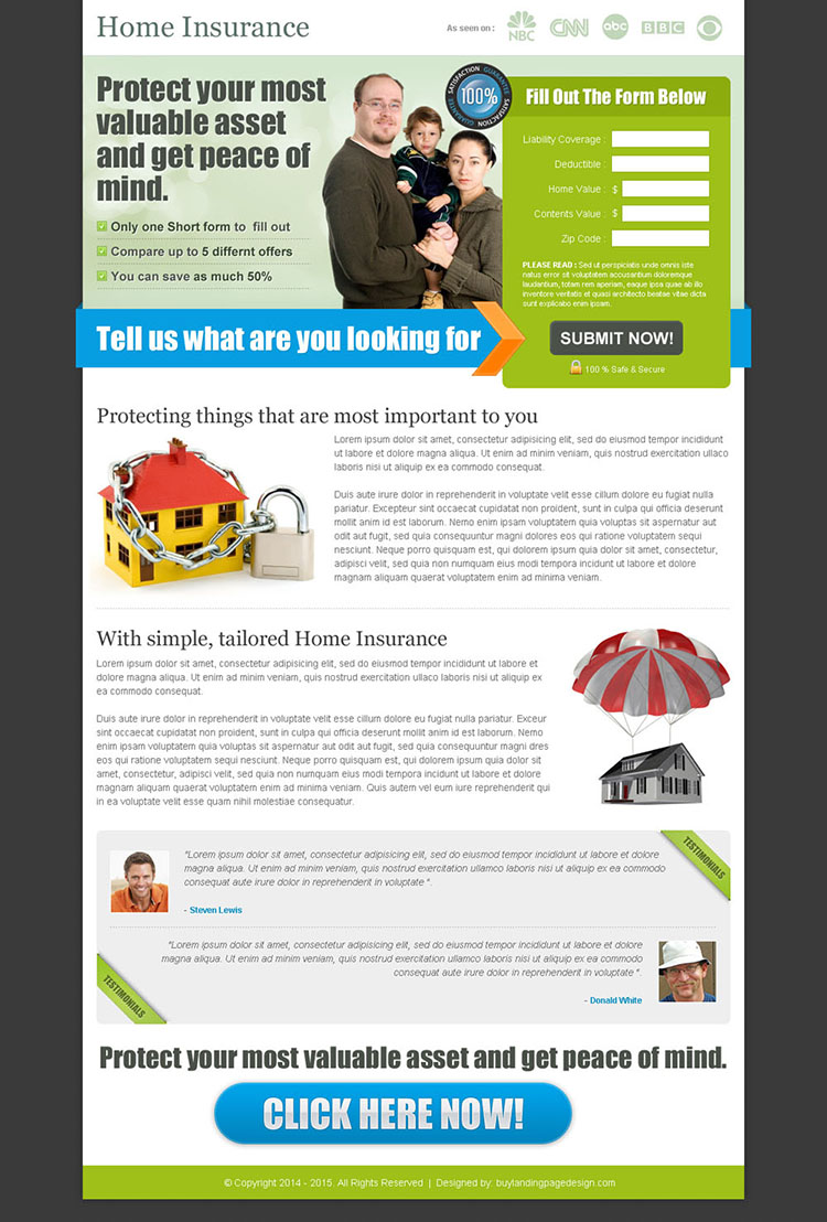 home insurance business lead capture squeeze page design