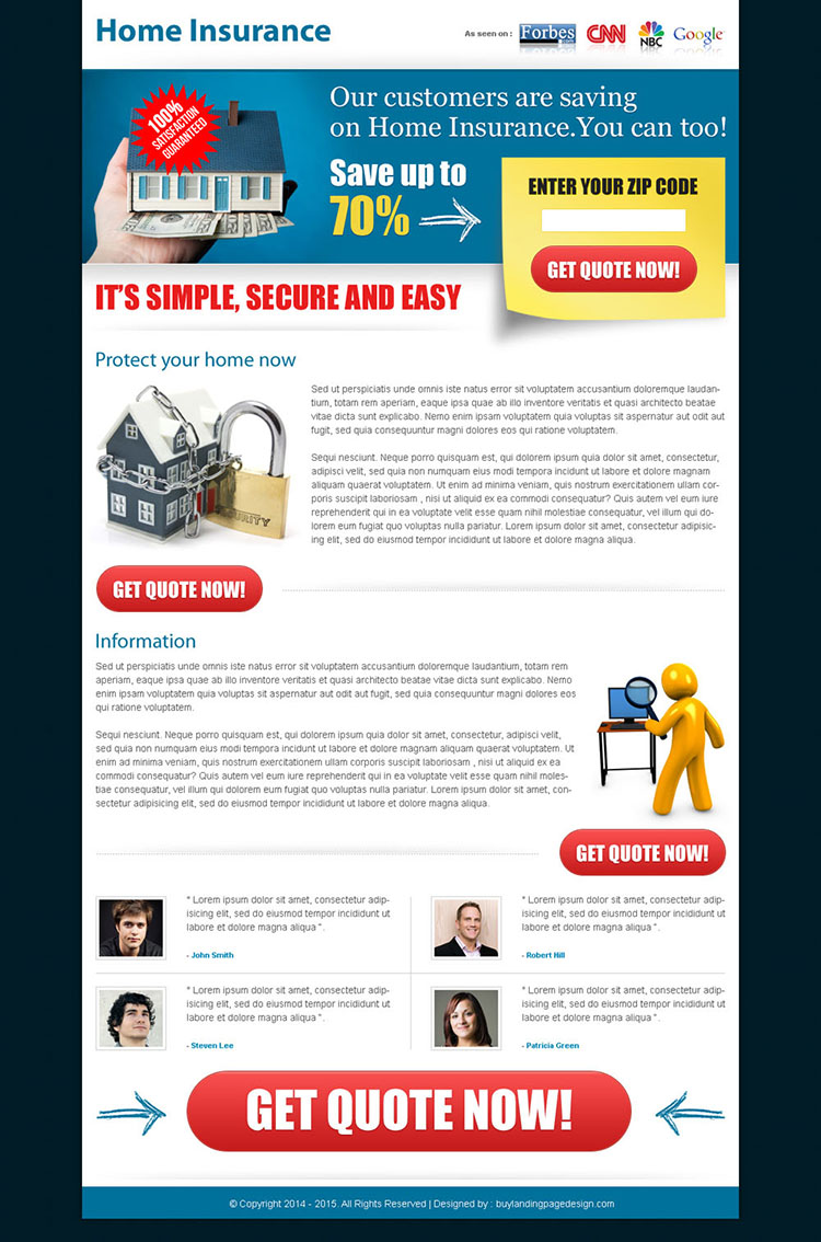 effective home insurance zip capture landing page