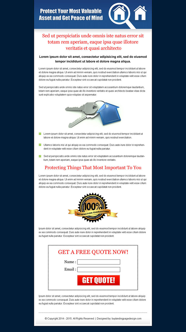 long and simple home insurance lead capture sales page design to increase your lead capture