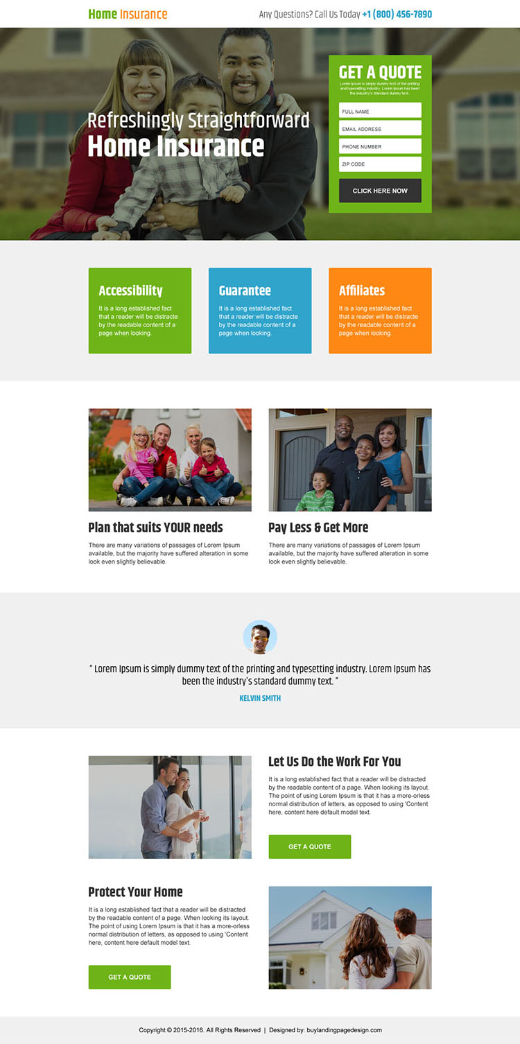 home insurance free quote lead capturing landing page design