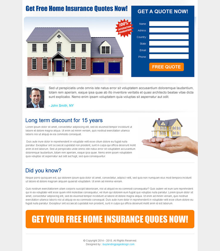 home insurance quote lead capture landing page design template