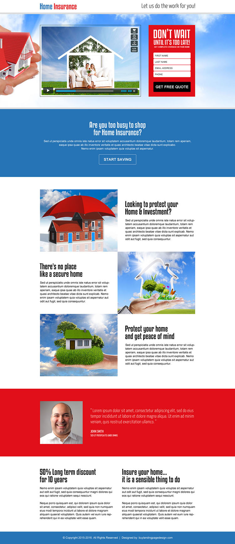 home insurance lead generating video landing page