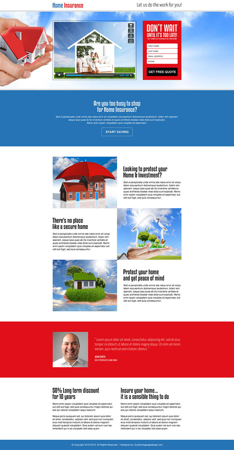 home insurance lead generating video landing page design template