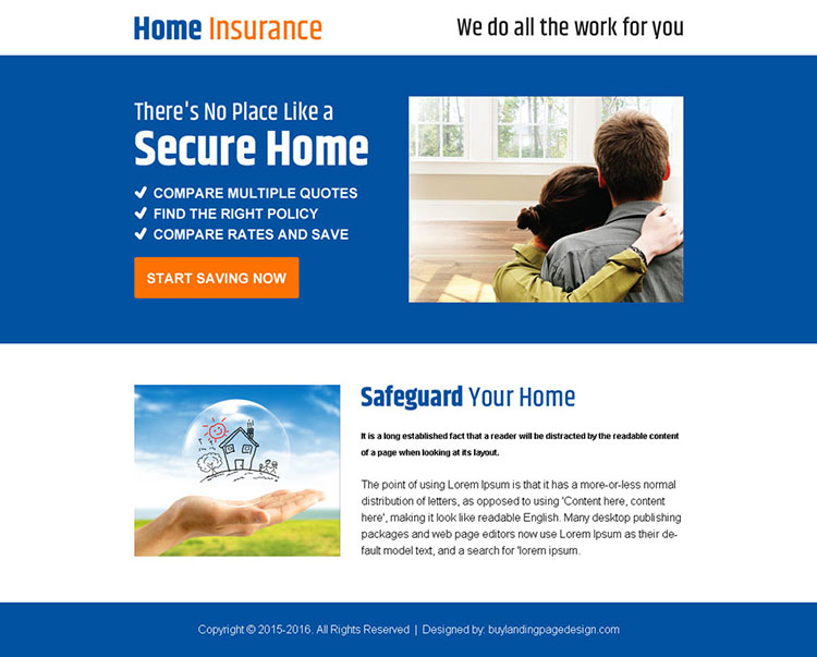 home insurance minimal ppv landing page design