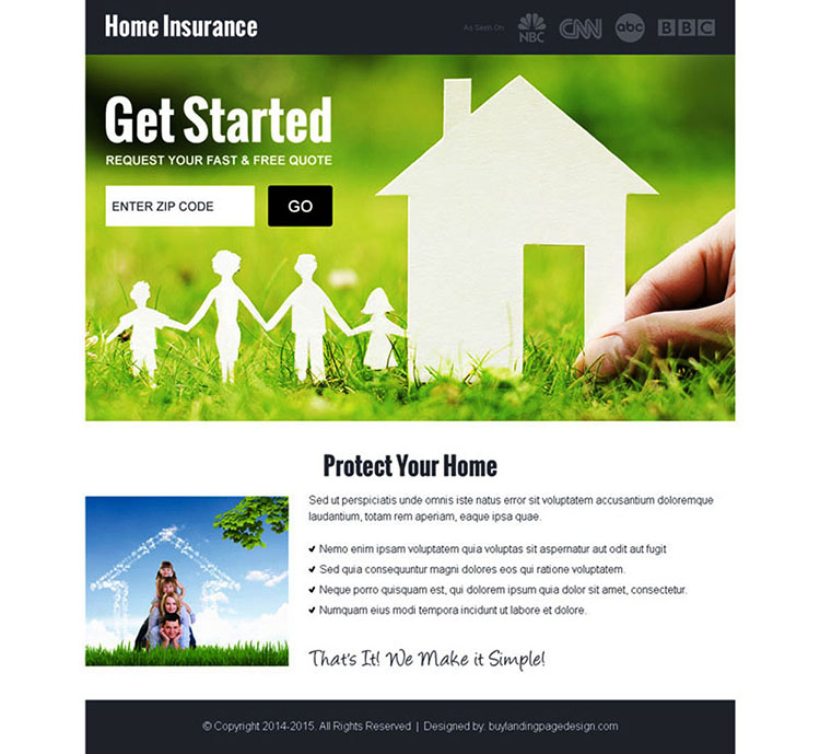 home insurance quote by zip landing page design
