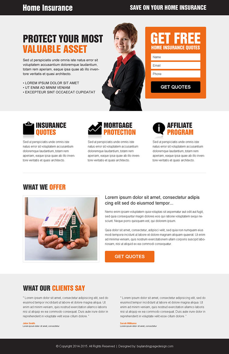 home insurance clean and most converting responsive lead capture landing page design template