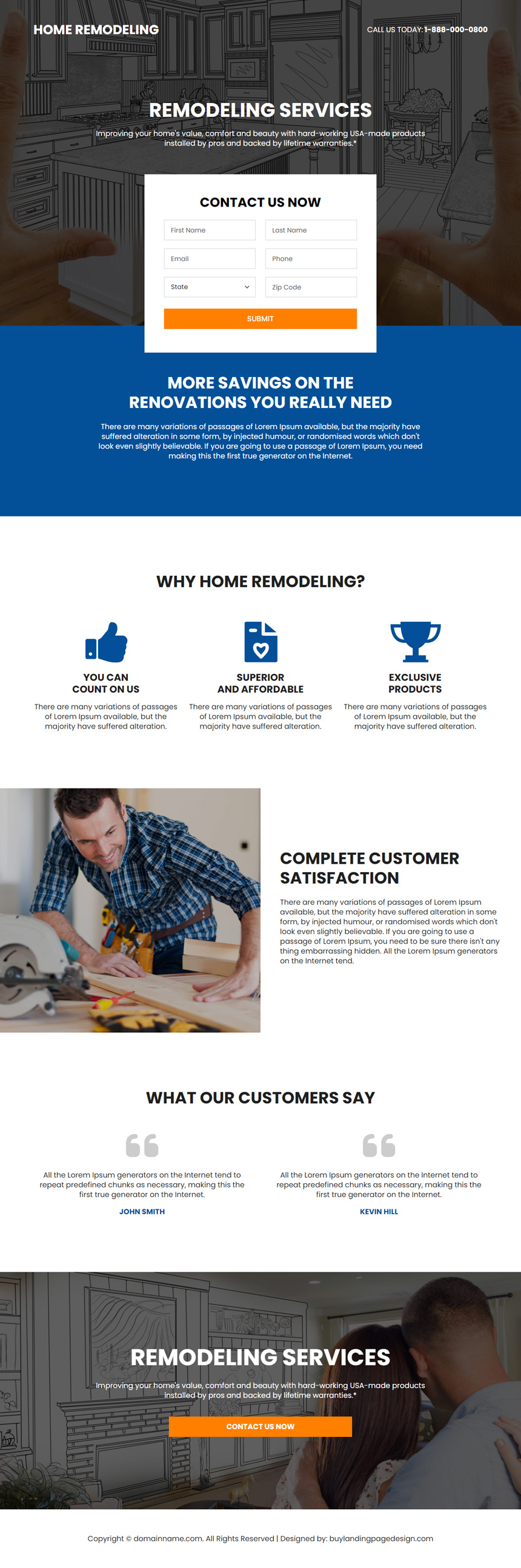 home remodeling contractors responsive landing page