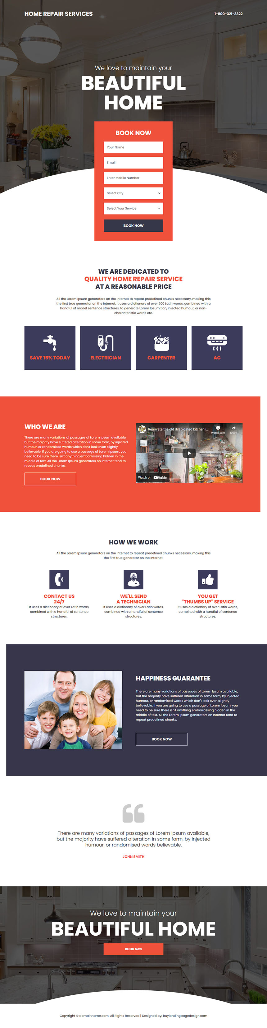 quality home repair service responsive landing page