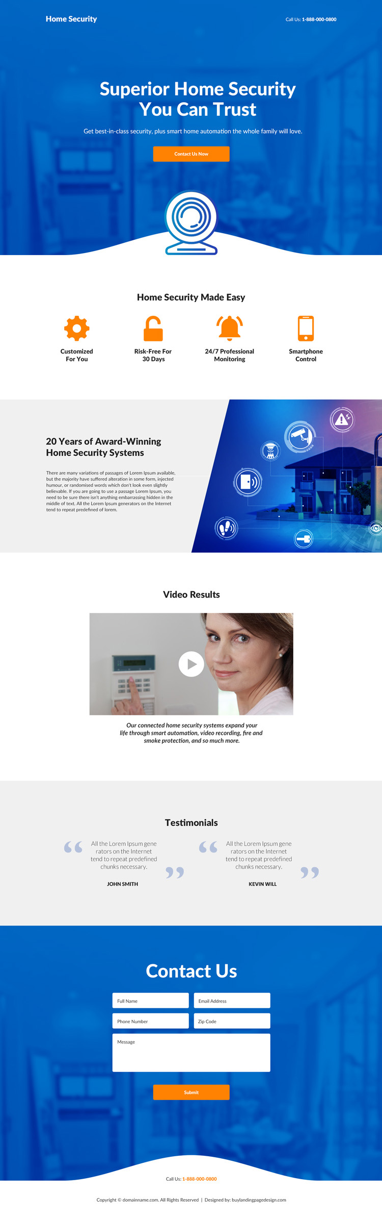 home security system lead capture responsive landing page