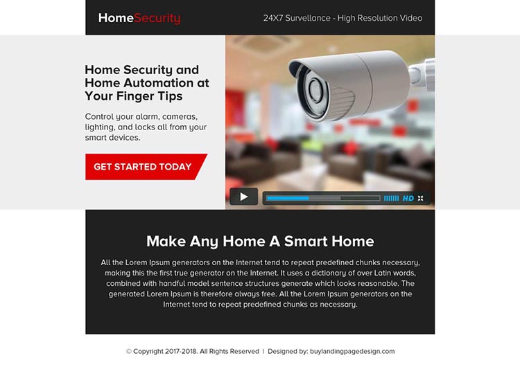 home security video ppv landing page design