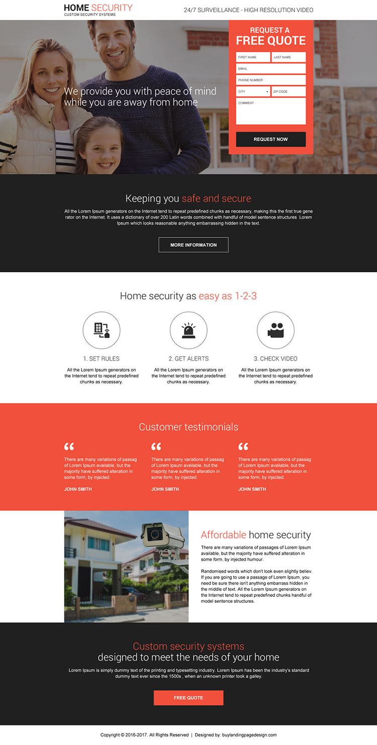 home security system free quote responsive landing page design