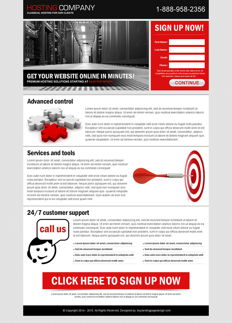 hosting company lead capture most converting landing page design