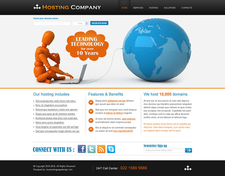 hosting company website template design psd for sale