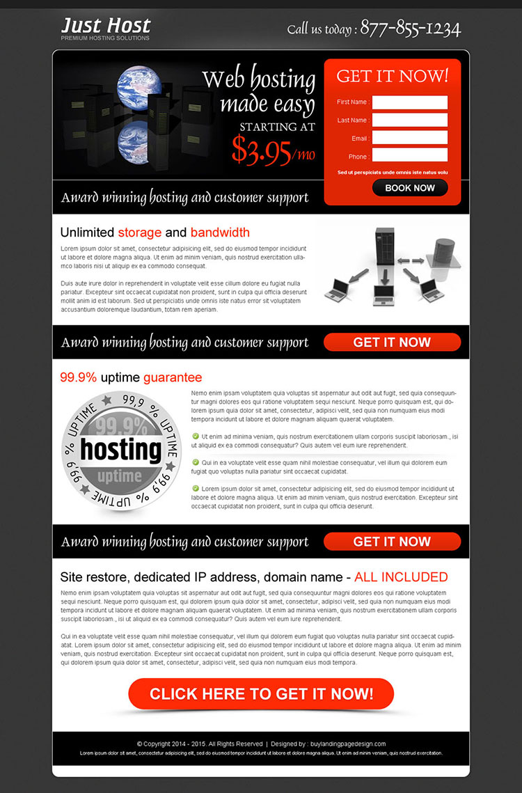 web hosting black and red lead capture lander design