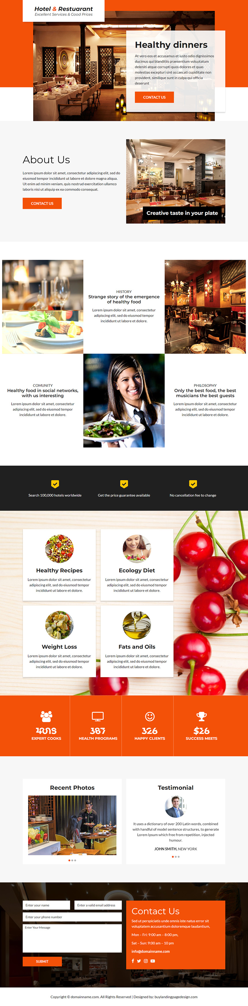 hotel and restaurant services lead capture landing page