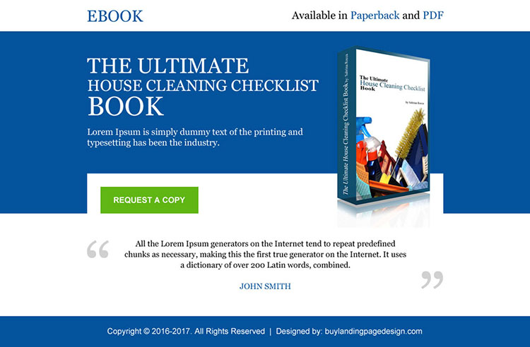 house cleaning ebook selling ppv landing page design