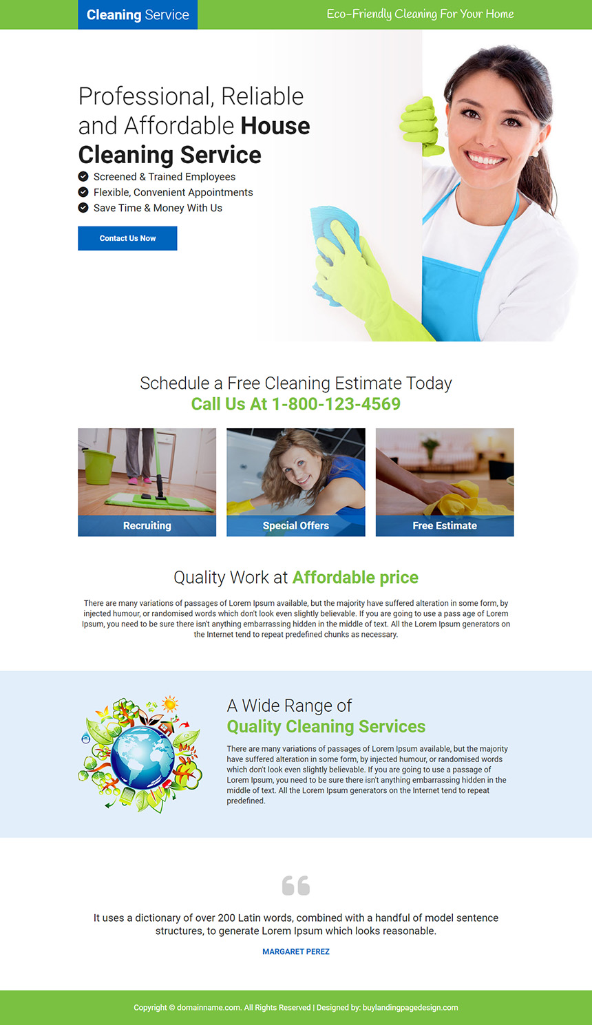 affordable house cleaning service lead capture landing page