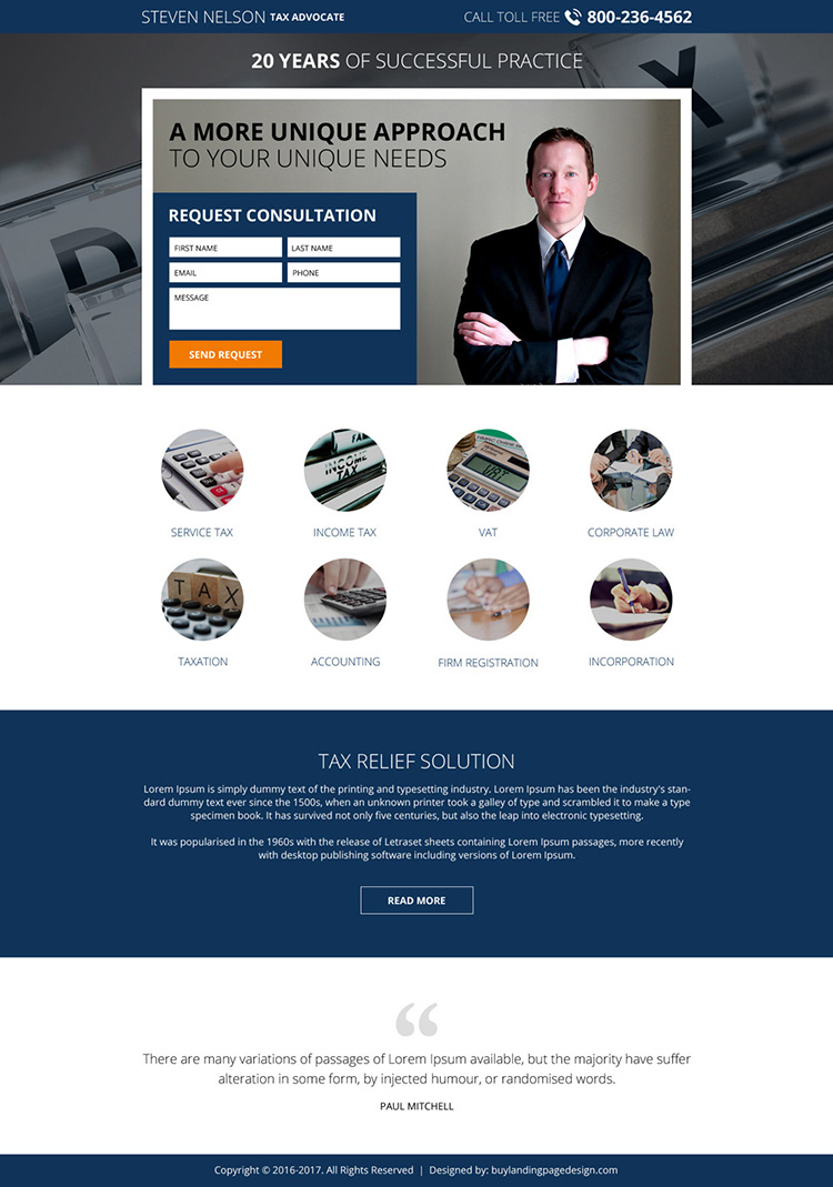 income tax lawyer for legal help landing page design