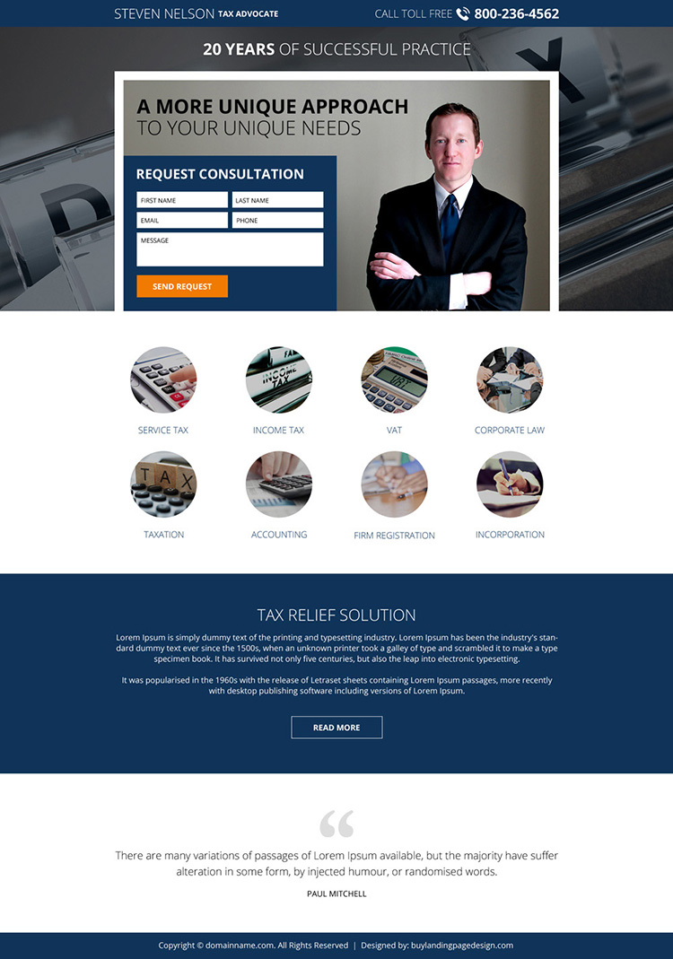 income tax lawyer responsive lead generating landing page