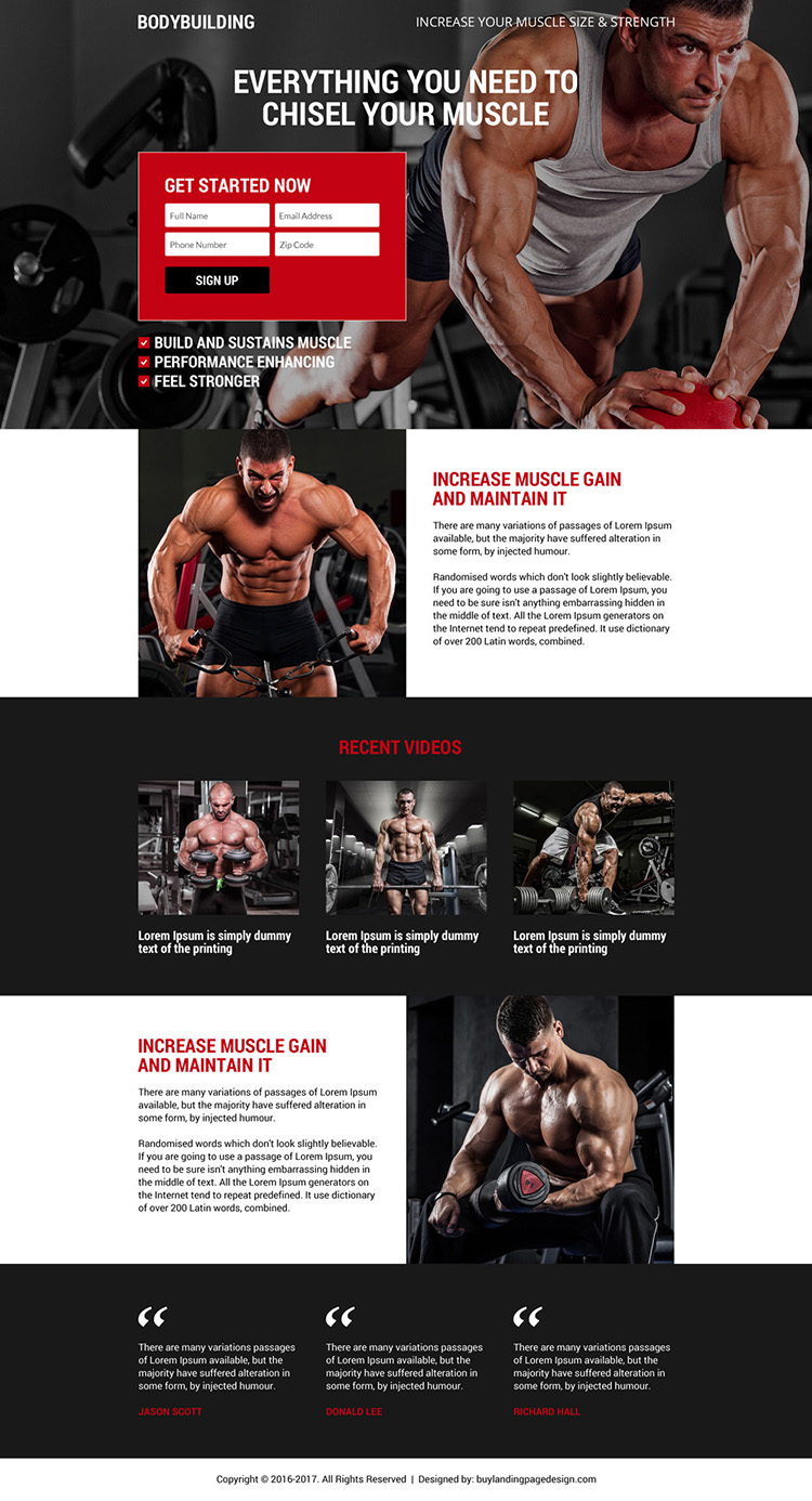 premium body building lead gen landing page