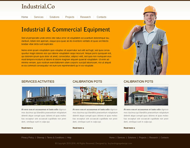 minimal industrial commercial equipment website template design psd