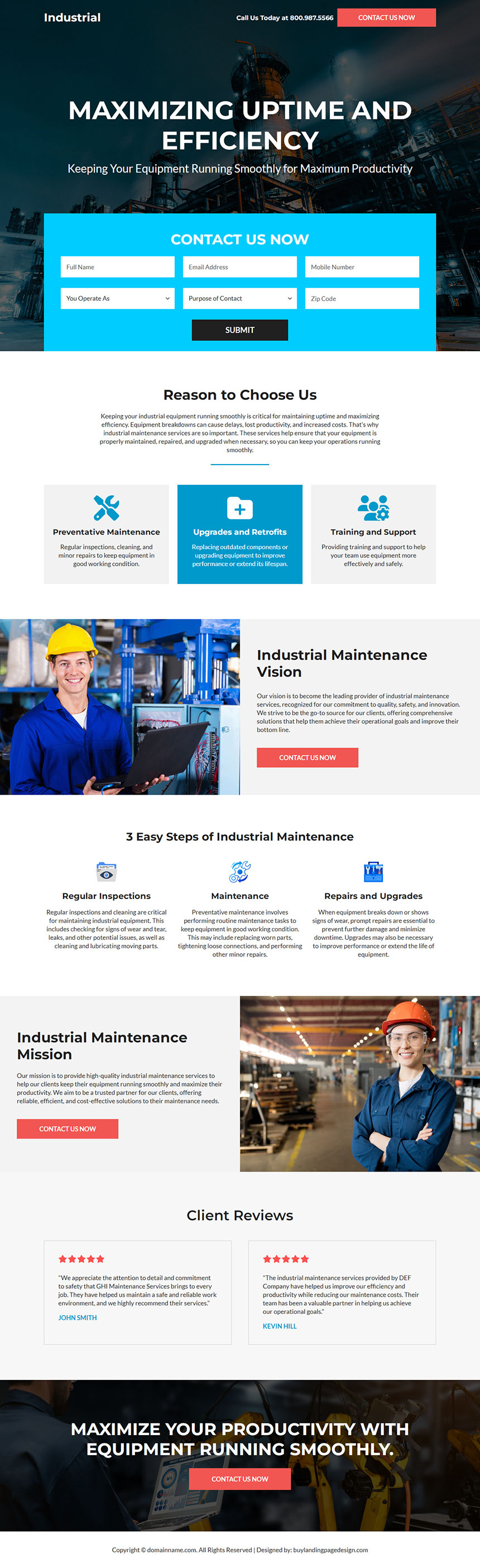 industrial maintenance service responsive landing page