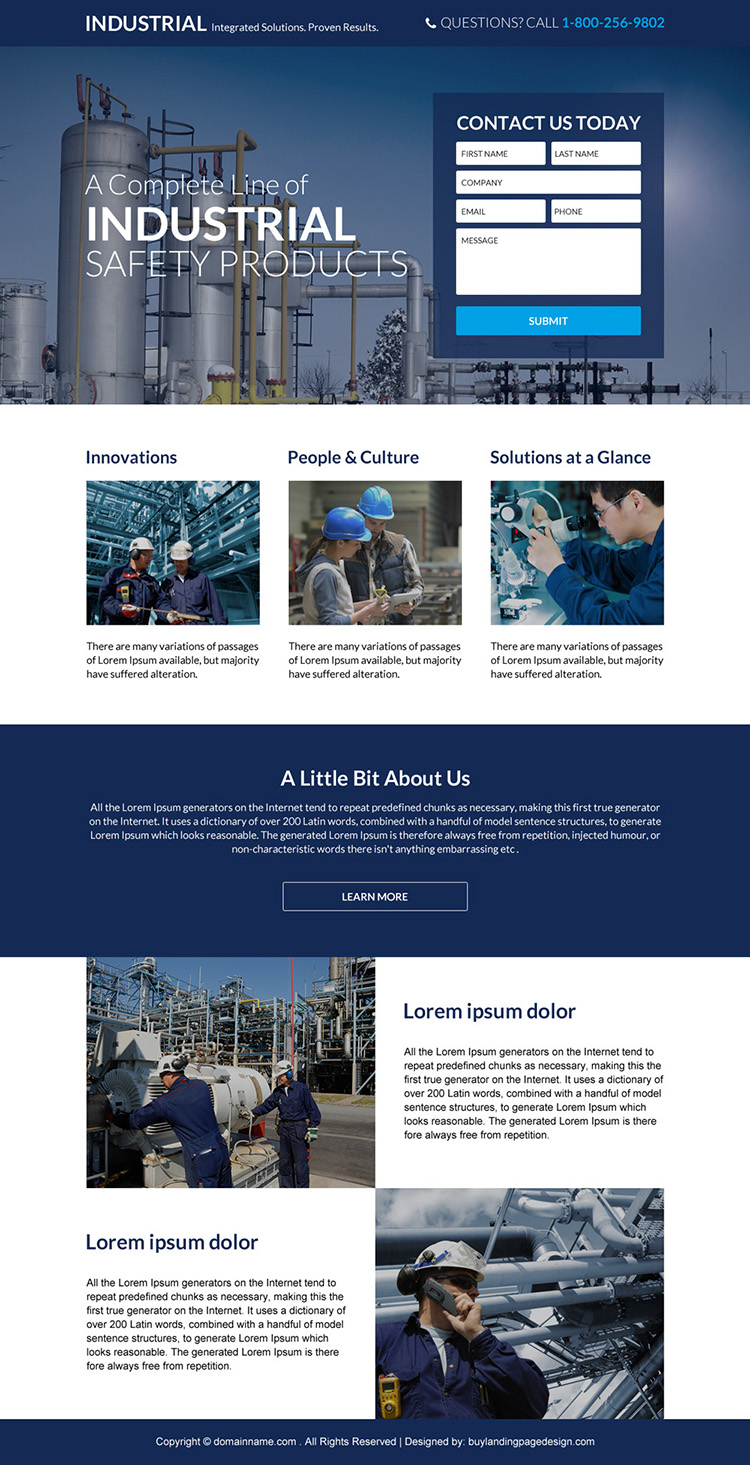 industrial safety products responsive landing page design