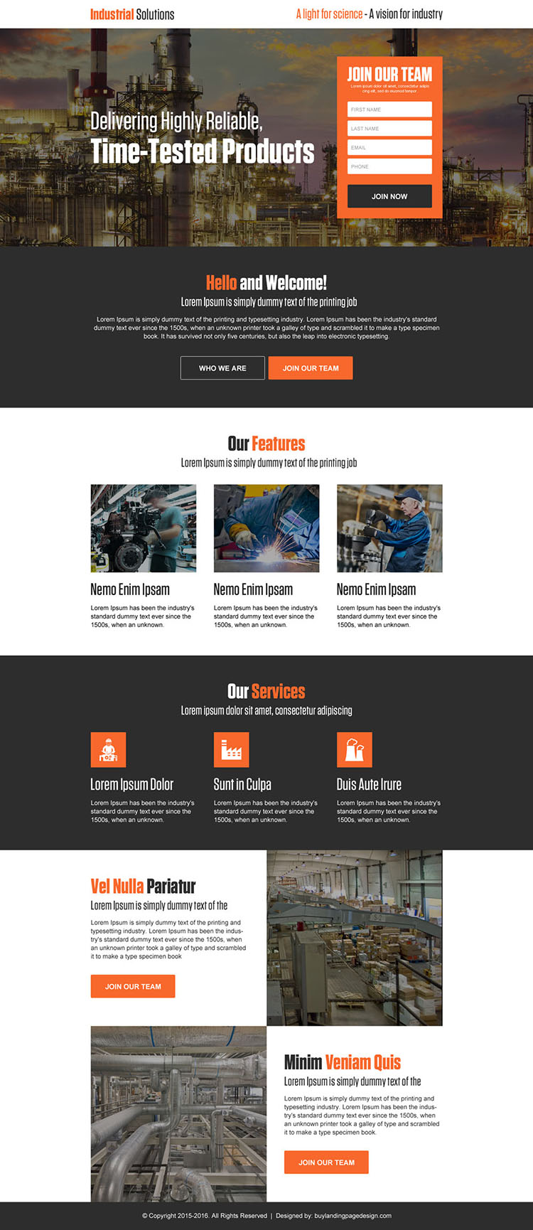 industrial solutions lead generating landing page