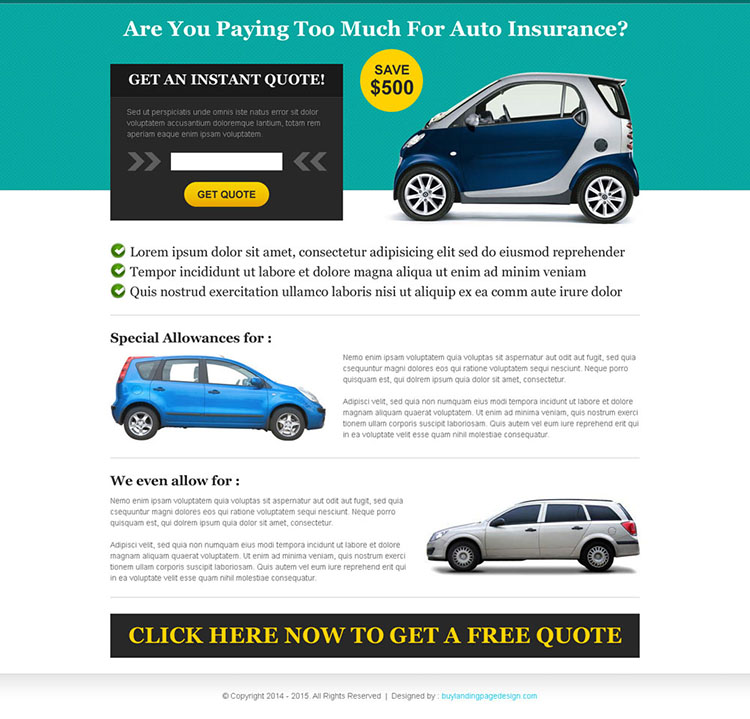 get instant quote for auto insurance landing page design