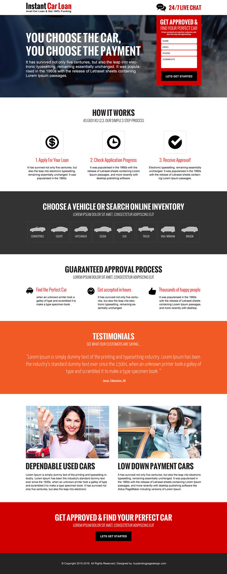 instant car loan approval lead generating landing page