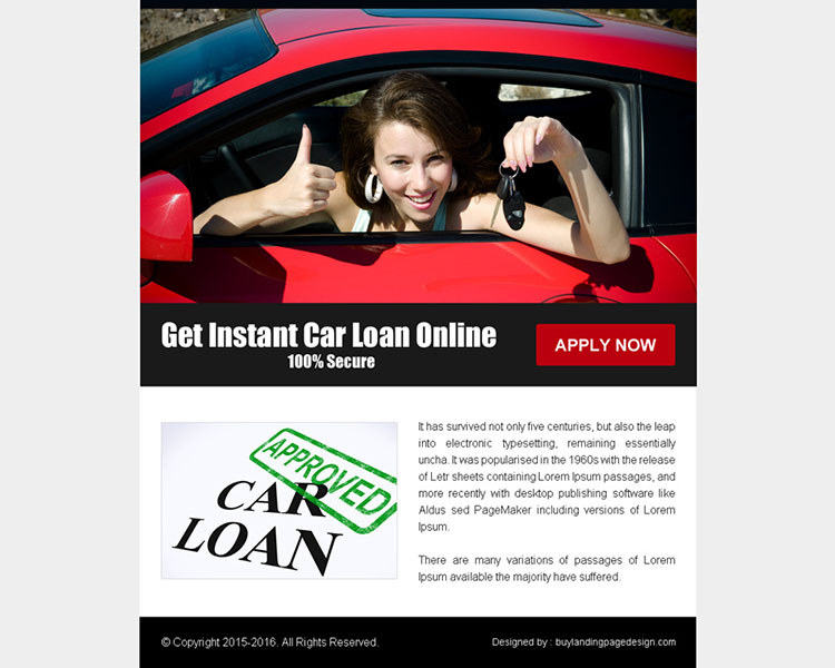 Instant car loan online call to action ppv landing page design