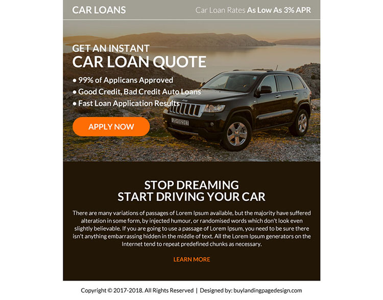 instant car loan online application ppv landing page