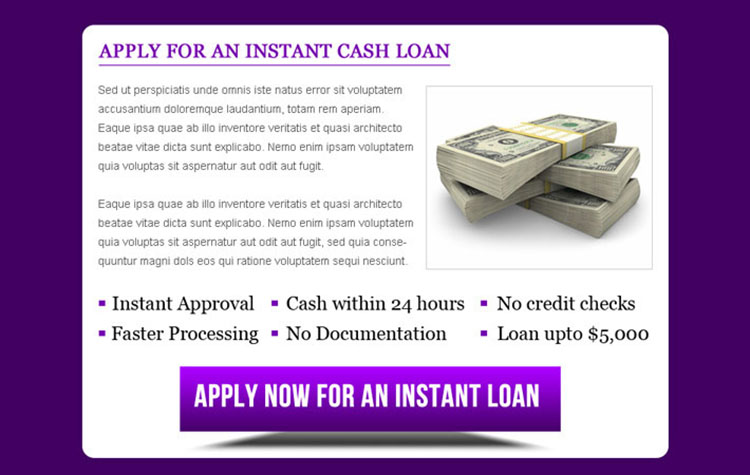 instant cash loan ppv landing page design template