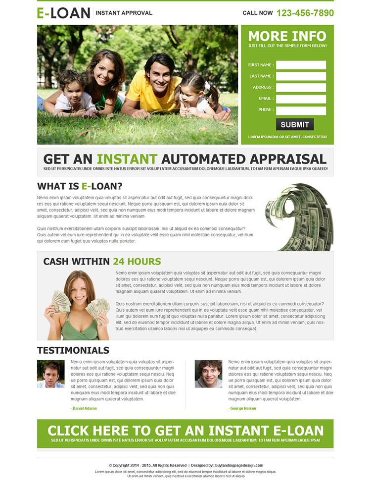 e-loan instant approval lead capture landing page design template