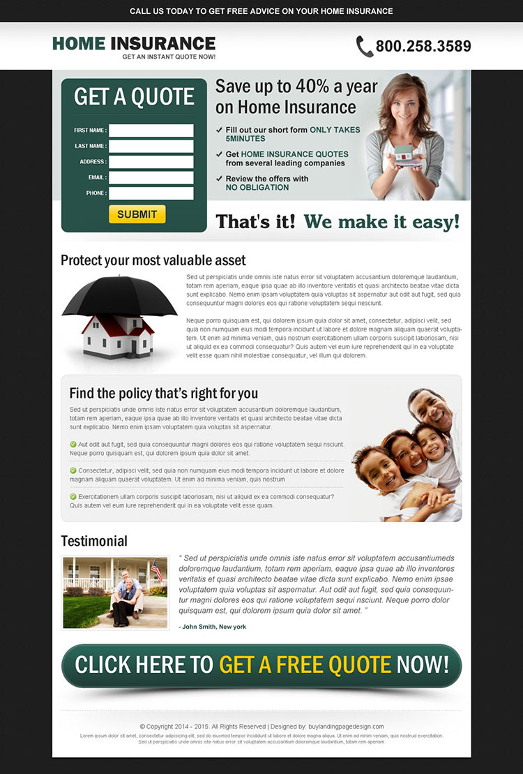 get a free quote on your home insurance converting squeeze page design to maximize your conversion