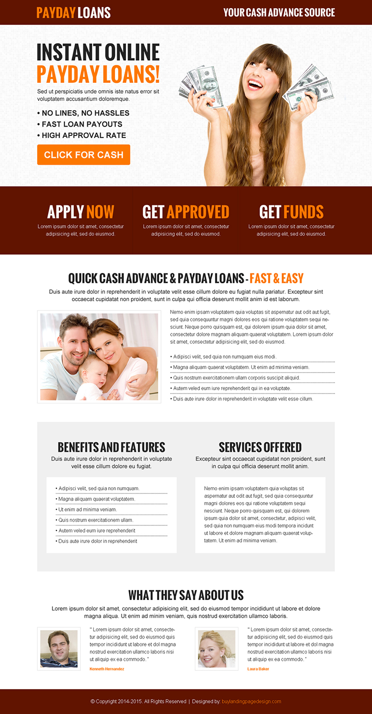 instant online payday loan call to action effective and converting landing page design template