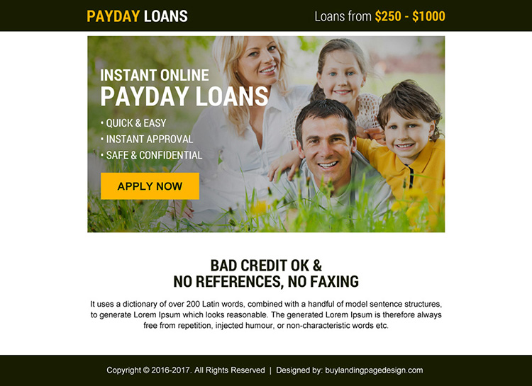 instant online payday loans minimal ppv landing page design