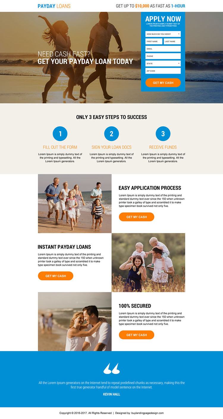 instant payday cash loan landing page design