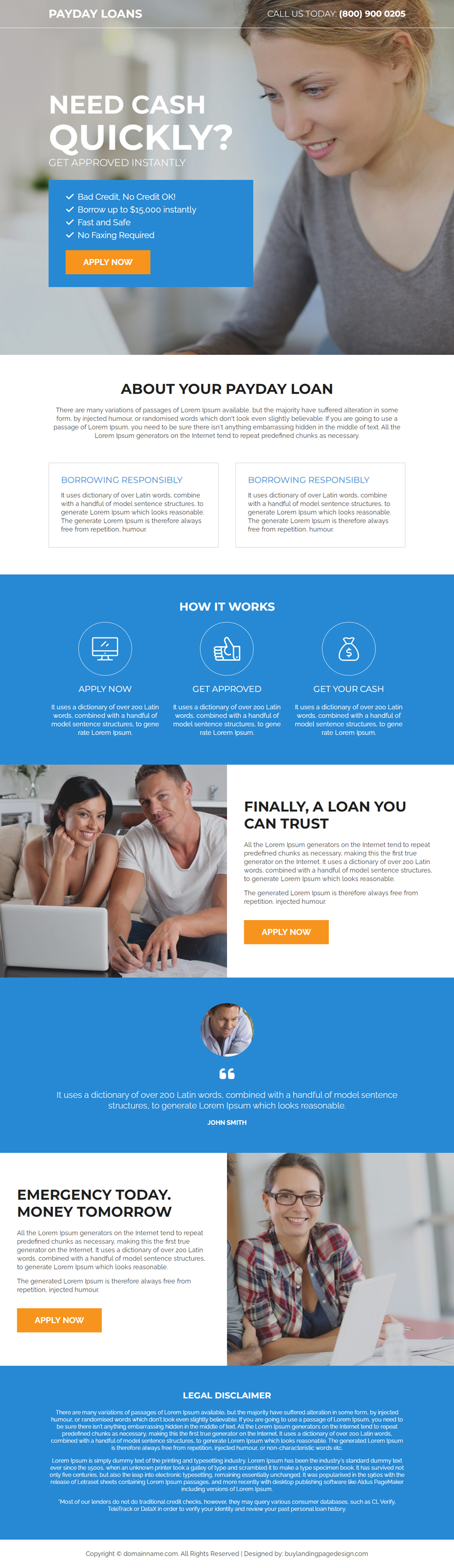 quick payday cash loan responsive landing page